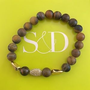 Ulani Beaded Stretch Bracelet - Shiny Gold/Tiger Eye